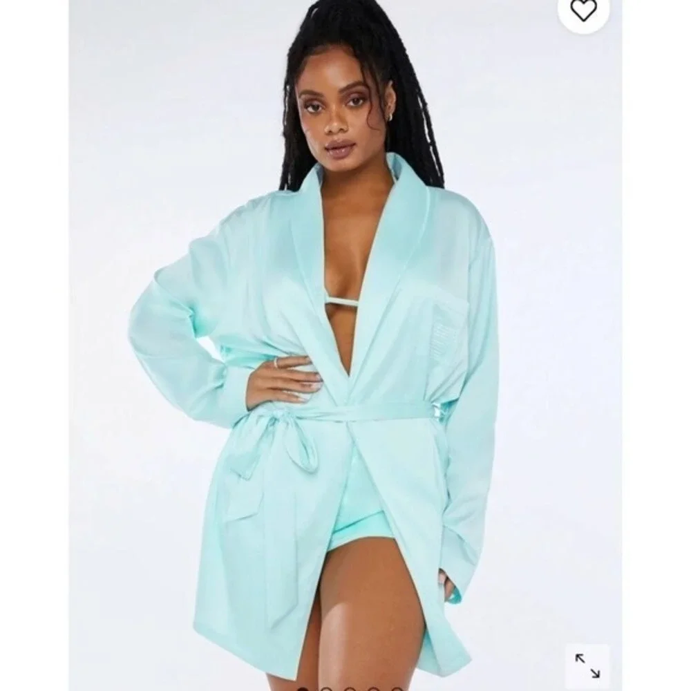 Savage X Fenty Satin Boxers and Robe Set Aqua Mint Green Loungewear XSmall‎